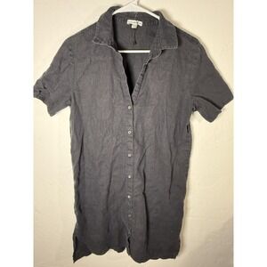 James Perse Shirt Dress Womens 3 Gray Linen Button Front Collared Knee Length